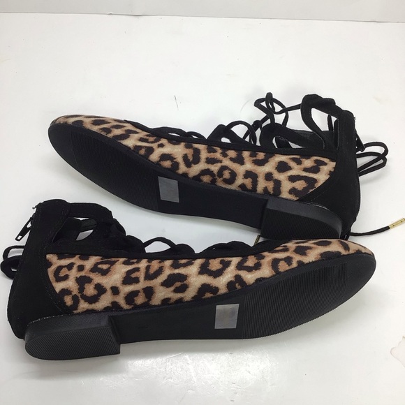 Qupid Faux Suede Animal Print Lace Up Ballet Flats - Picture 5 of 11